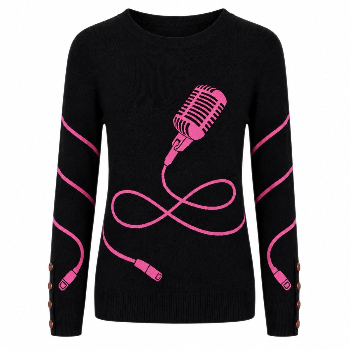Pull en Tricot Vintage Pop Rock Noir pour Femmes