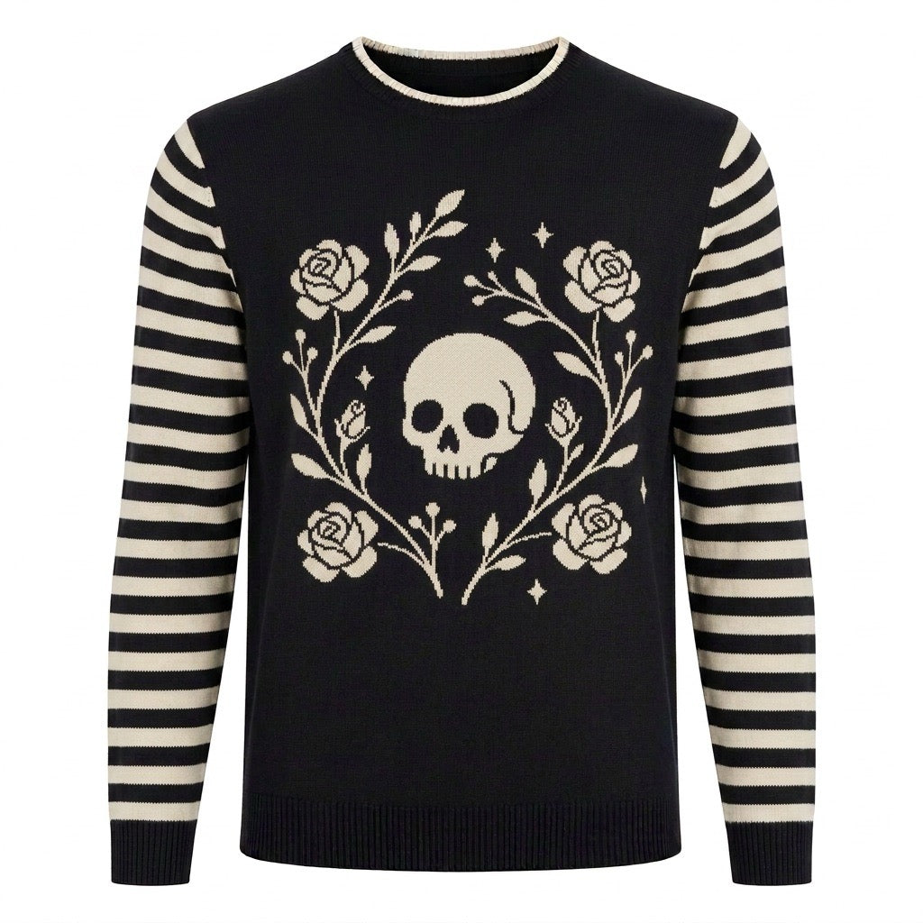 Pull en tricot noir vintage rock gothique romantique pour homme