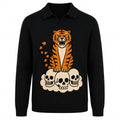 Pull vintage noir en maille jacquard pour homme - style polo