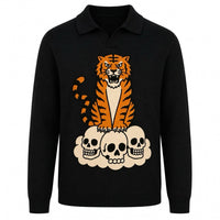 Pull vintage noir en maille jacquard pour homme - style polo