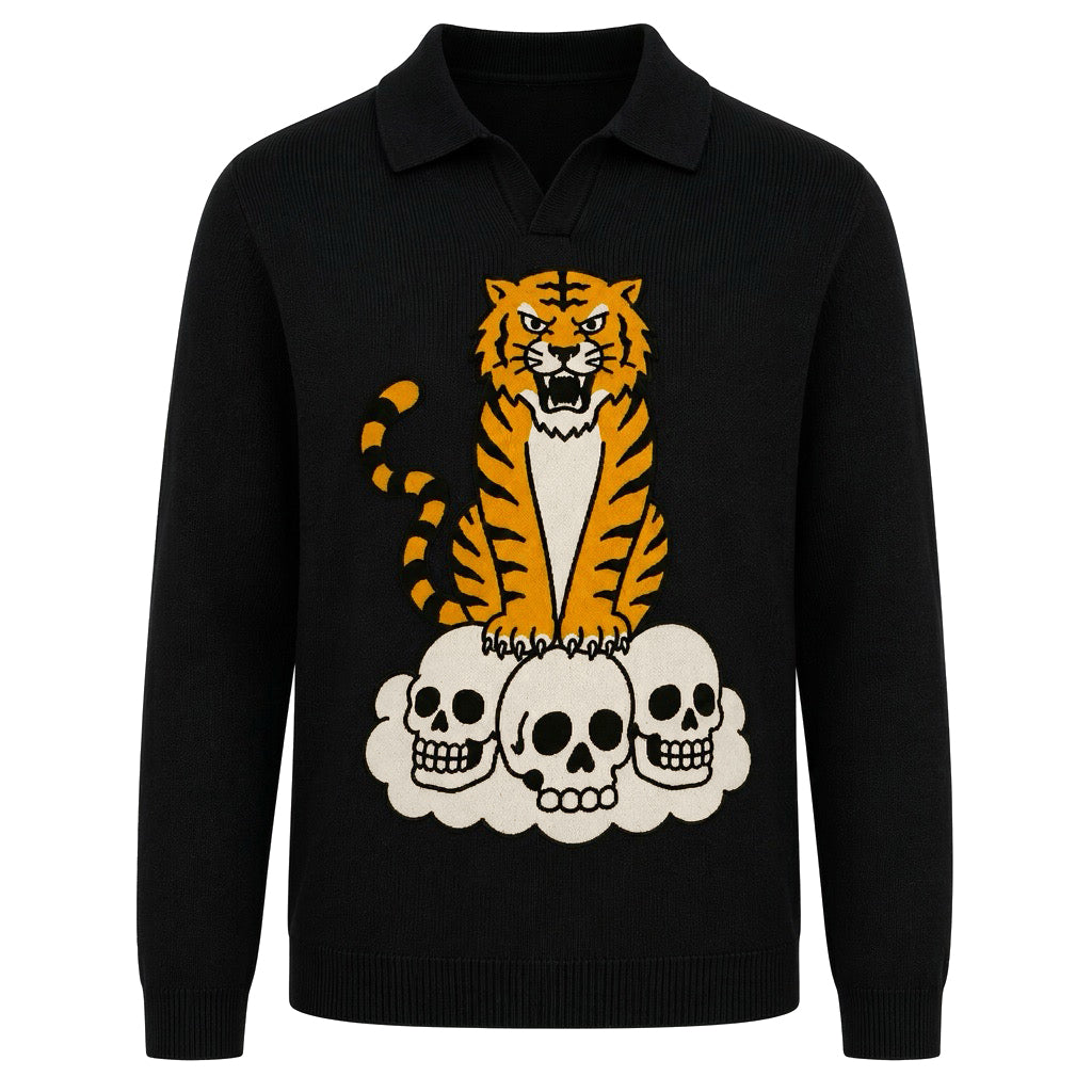 Polo tricoté vintage noir pour hommes