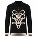 Pull en maille jacquard noir style gothique vintage pour homme - Biker Rock