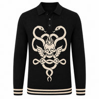 Pull en maille jacquard noir style gothique vintage pour homme - Biker Rock