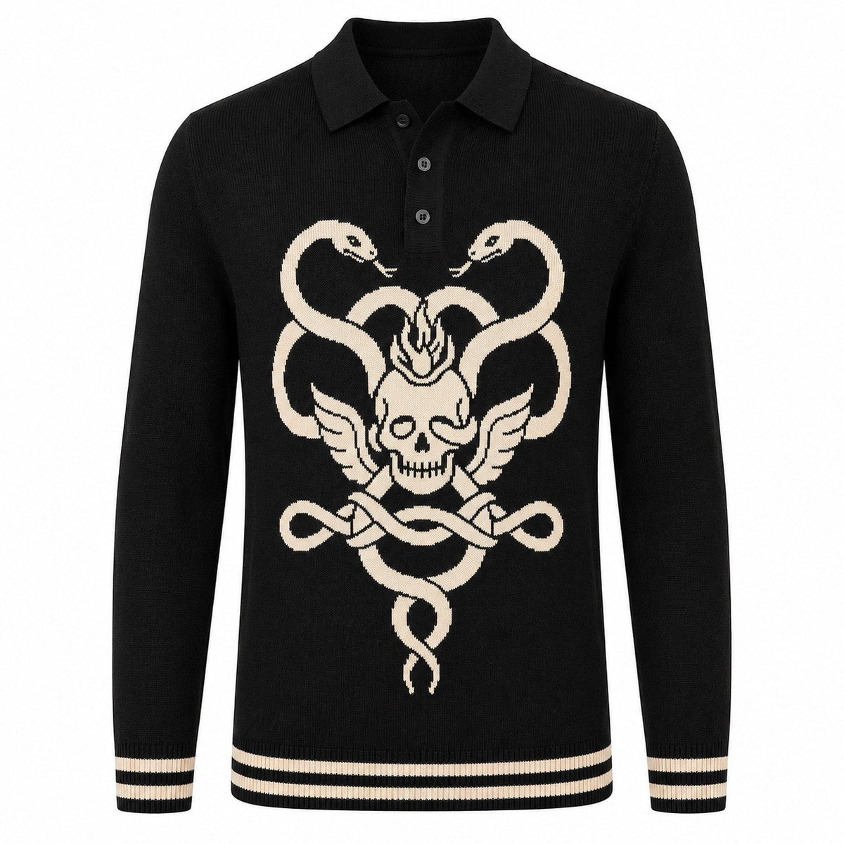 Polo Tricoté Vintage Gothique Biker Noir pour Homme