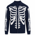 Cardigan en Tricot Punk Gothique Squelette Bleu Marine pour Hommes