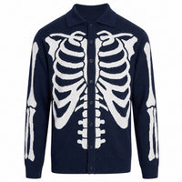 Cardigan en Tricot Punk Gothique Squelette Bleu Marine pour Hommes