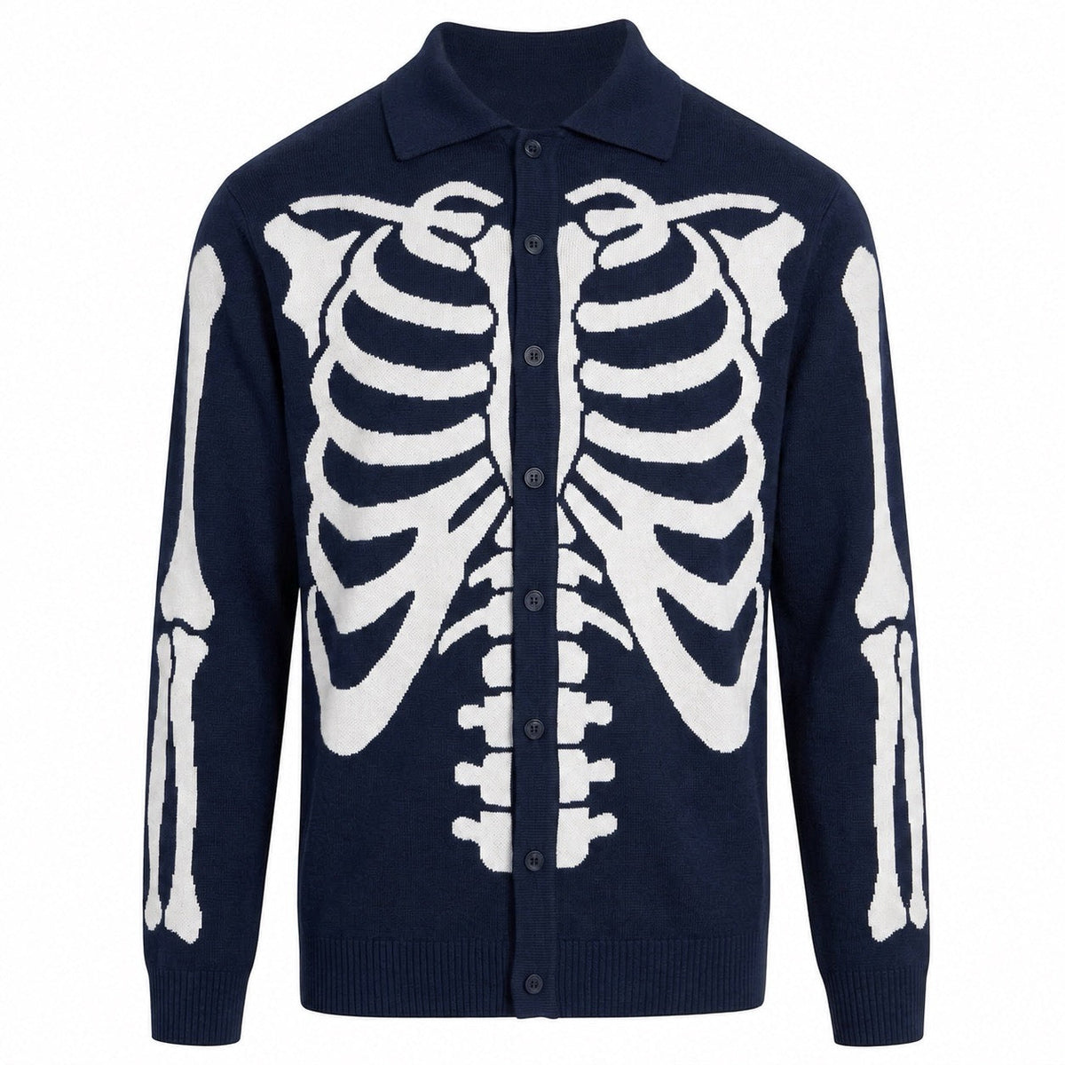 Cardigan en Tricot Punk Gothique Squelette Bleu Marine pour Hommes