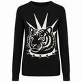 Pull en jacquard tricoté vintage noir pour femmes, style punk rock animal amusant