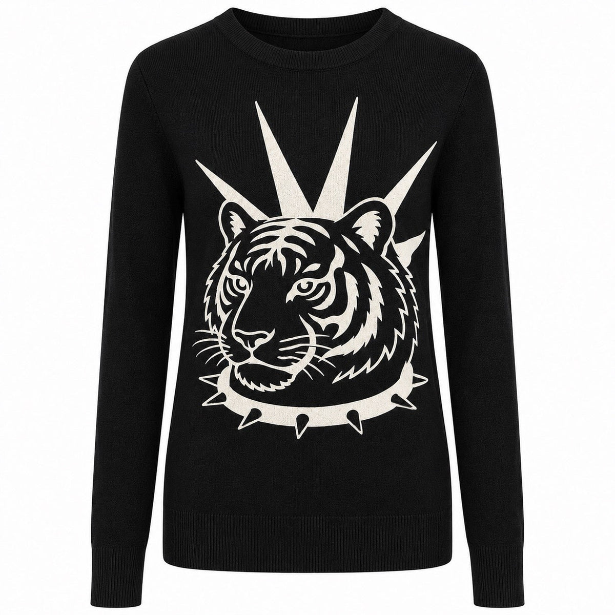 Pull en jacquard tricoté vintage noir pour femmes, style punk rock animal amusant