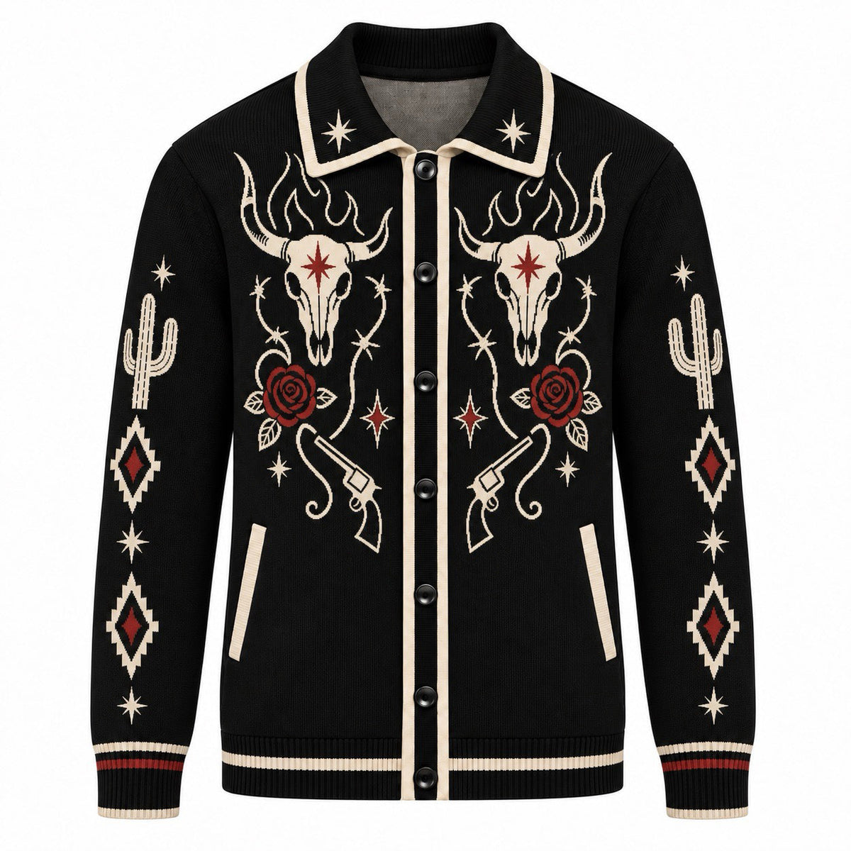 Gilet en Tricot Polo Western Gothique Noir pour Hommes