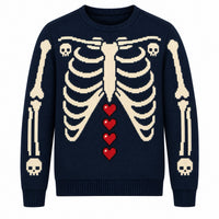Pull en tricot gothique romantique punk pour hommes, bleu marine