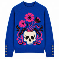 Pull en Tricot Jacquard Gothique Psychédélique Bleu Femme des Années 70