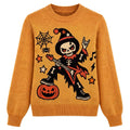 Pull en Jacquard Tricot Orange Punk Rock Halloween Femme des Années 70