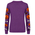 Pull en tricot jacquard pour femmes, motif squelette animal violet pour Halloween
