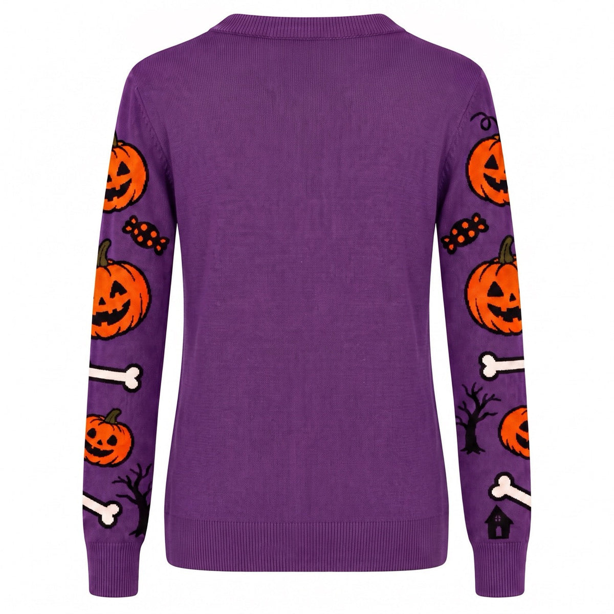 Pull en tricot jacquard pour femmes, motif squelette animal violet pour Halloween