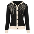 Cardigan Tricoté à Capuche Jacquard Gothique Vintage Noir pour Femmes - Longueur Croppée