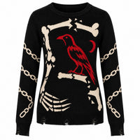Pull en tricot noir pour femmes, style gothique punk usé