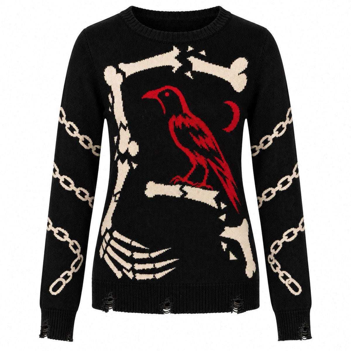 Pull en tricot noir pour femmes, style gothique punk usé