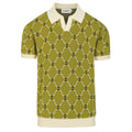 Vintage Green Jacquard Knit Polo T-Shirt for Men