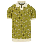 Vintage Green Jacquard Knit Polo T-Shirt for Men