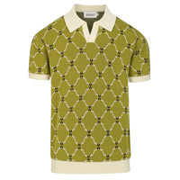 Vintage Green Jacquard Knit Polo T-Shirt for Men