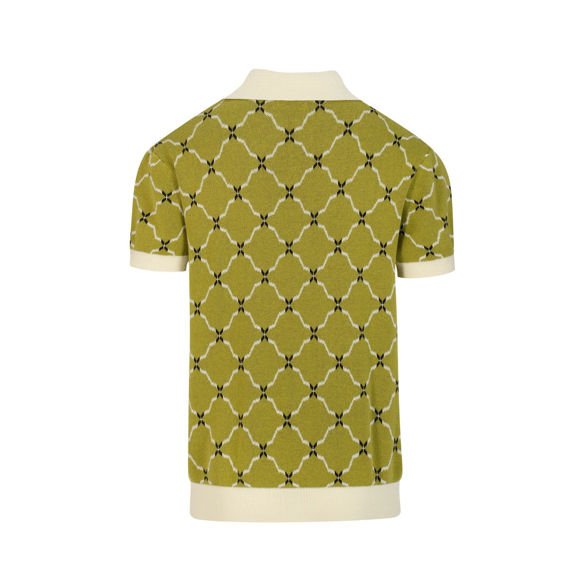 Vintage Green Jacquard Knit Polo T-Shirt for Men