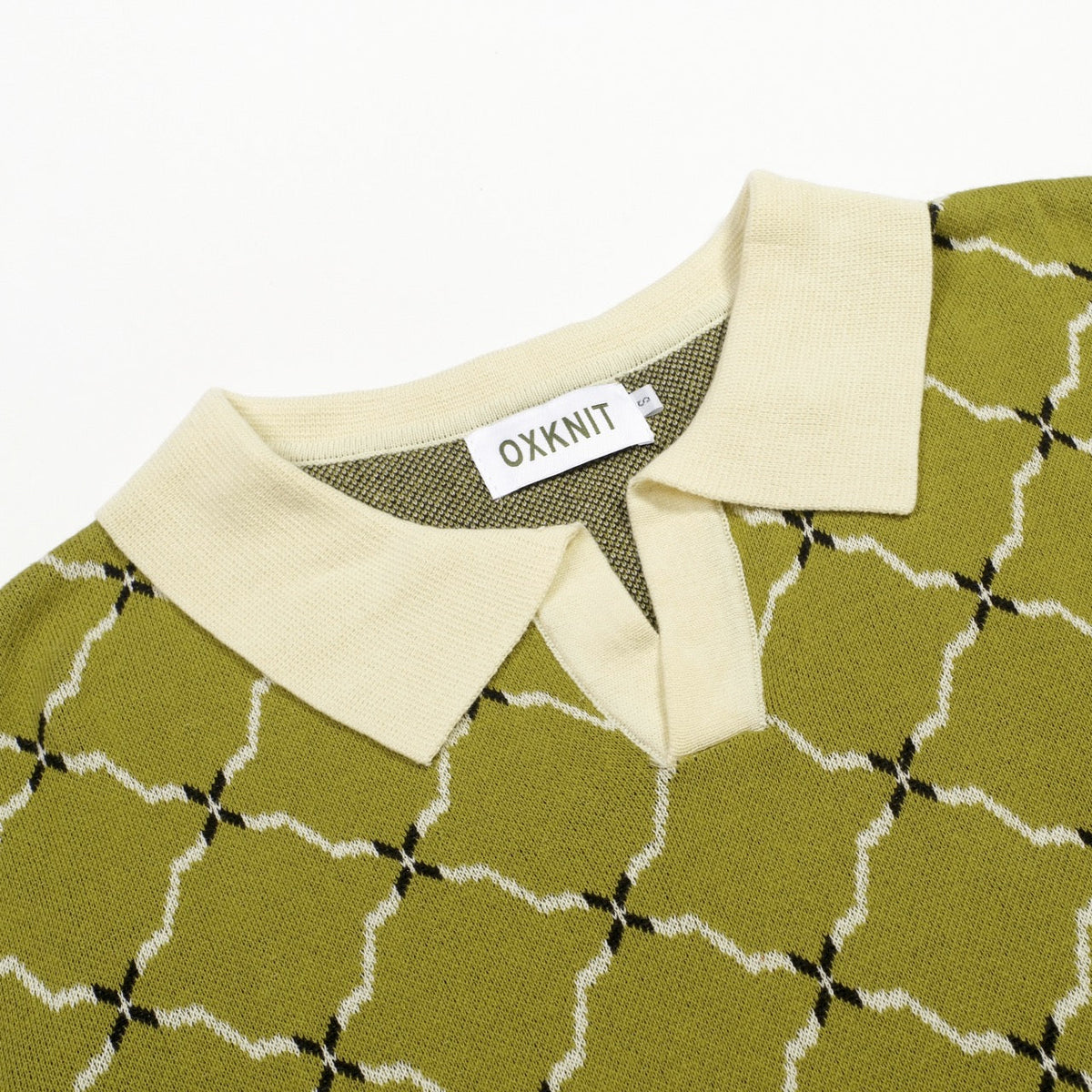 Vintage Green Jacquard Knit Polo T-Shirt for Men