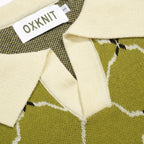 Vintage Green Jacquard Knit Polo T-Shirt for Men