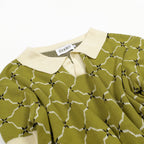 Vintage Green Jacquard Knit Polo T-Shirt for Men