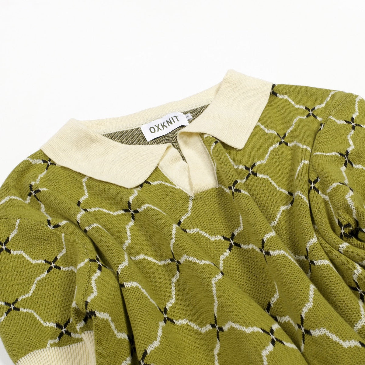 Vintage Green Jacquard Knit Polo T-Shirt for Men