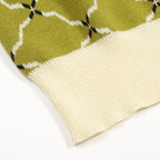 Vintage Green Jacquard Knit Polo T-Shirt for Men