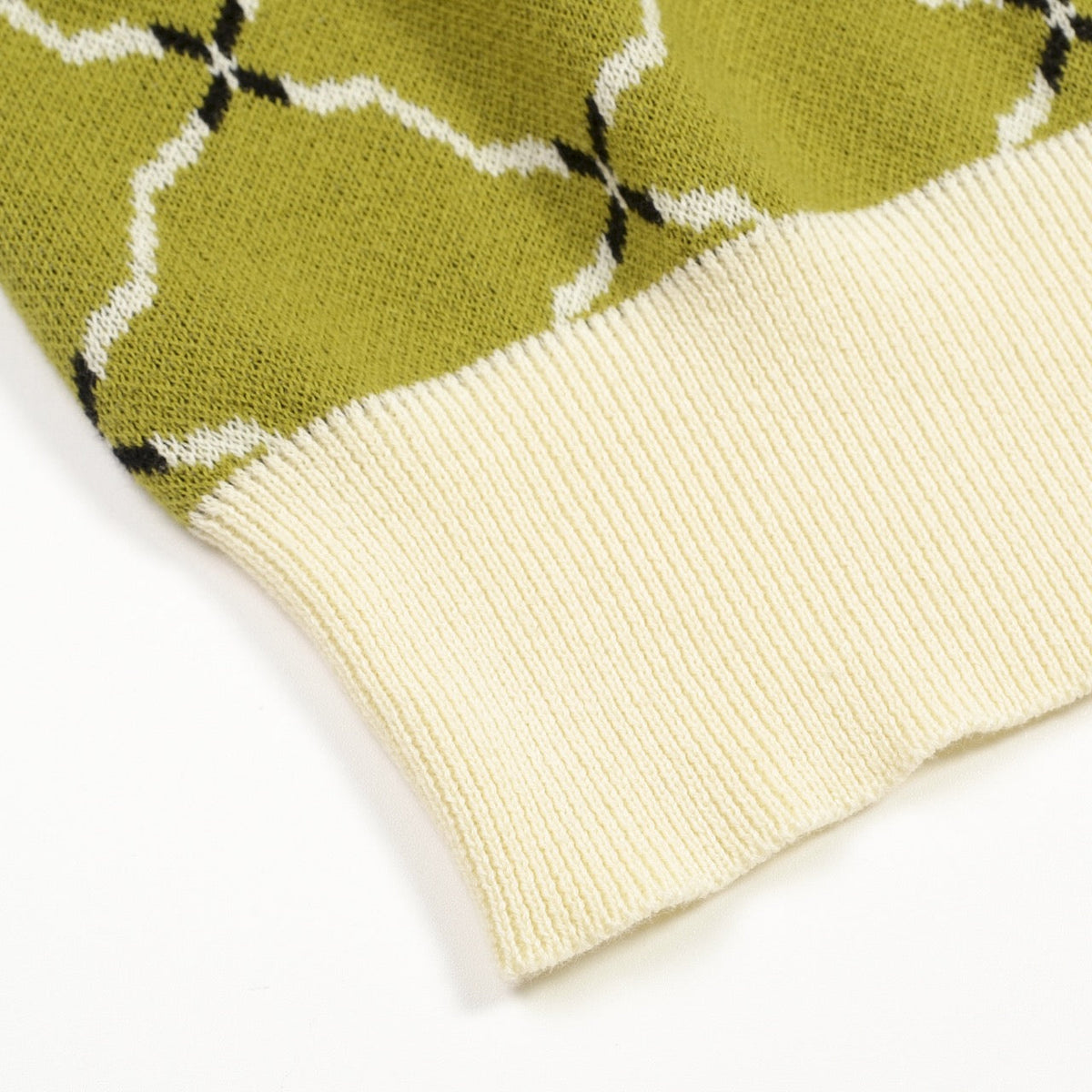 Vintage Green Jacquard Knit Polo T-Shirt for Men