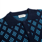 Cardigan en maille à motif losange rétro des années 60 pour homme - bleu foncé