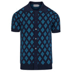 Cardigan en maille à motif losange rétro des années 60 pour homme - bleu foncé