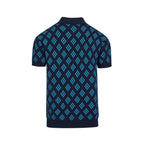 Cardigan en maille à motif losange rétro des années 60 pour homme - bleu foncé