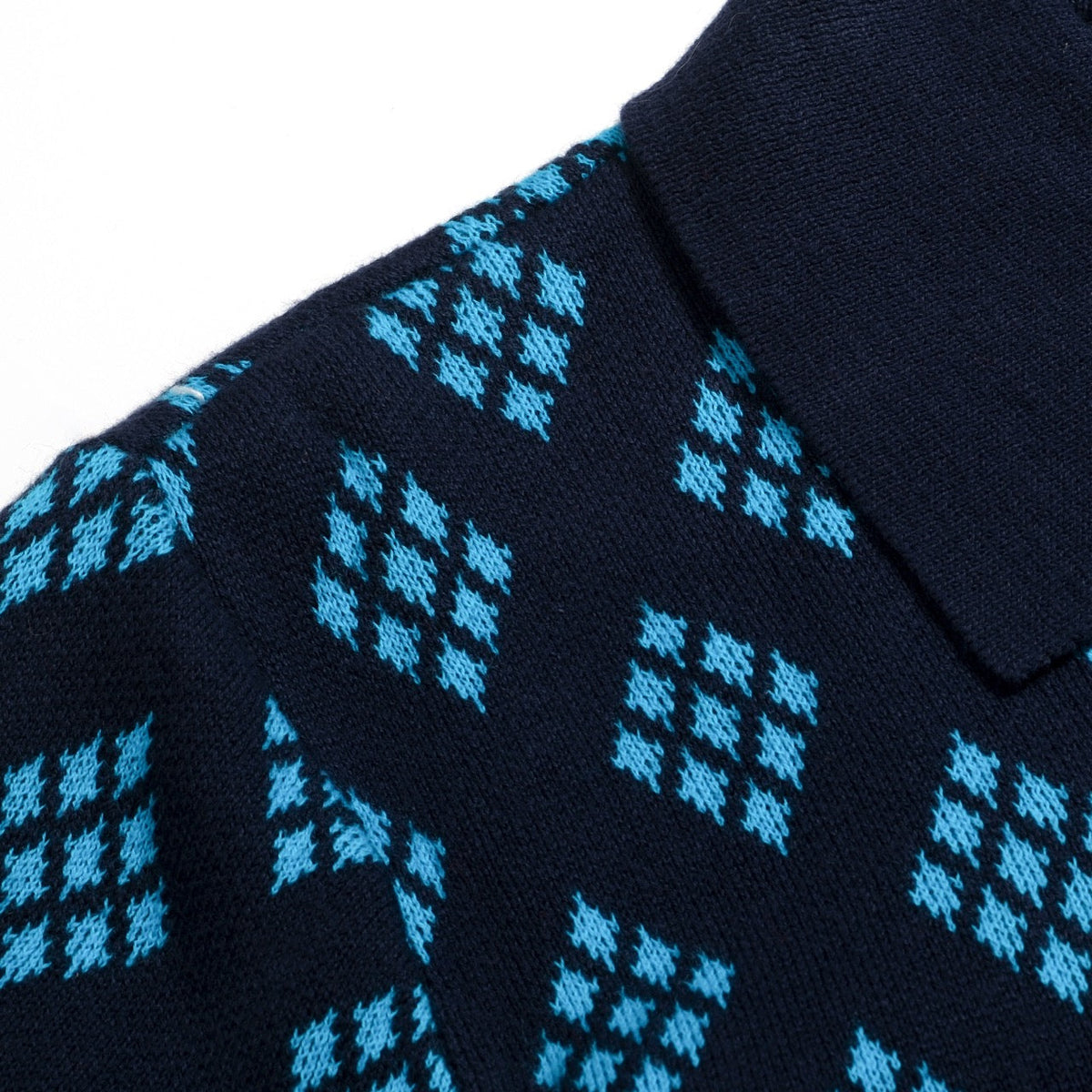 Cardigan en maille à motif losange rétro des années 60 pour homme - bleu foncé