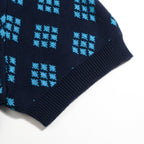 Cardigan en maille à motif losange rétro des années 60 pour homme - bleu foncé