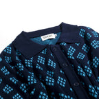 Cardigan en maille à motif losange rétro des années 60 pour homme - bleu foncé