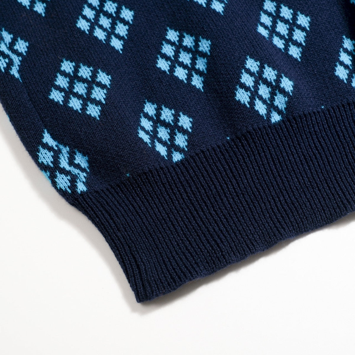 Cardigan en maille à motif losange rétro des années 60 pour homme - bleu foncé