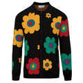 Cardigan en Maille Jacquard Noir avec Motifs Floraux Colorés Années 70 pour Homme