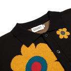 Cardigan en Maille Jacquard Noir avec Motifs Floraux Colorés Années 70 pour Homme