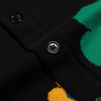 Cardigan en Maille Jacquard Noir avec Motifs Floraux Colorés Années 70 pour Homme