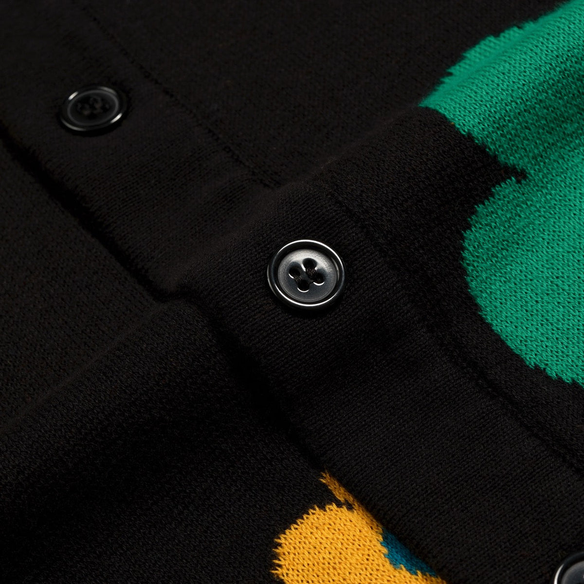 Cardigan en Maille Jacquard Noir avec Motifs Floraux Colorés Années 70 pour Homme