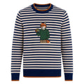 Pull vintage à rayures universitaires pour homme avec motif de renard brodé