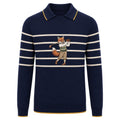 Pull en tricot bleu marine pour homme avec broderie de renard joueur - Golf