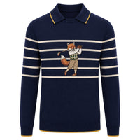Pull en tricot bleu marine pour homme avec broderie de renard joueur - Golf