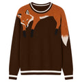 Pull vintage marron en maille jacquard pour homme avec motif de renard
