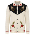 Cardigan Tricoté pour Homme Abricot Style Western Années 70 avec Broderies