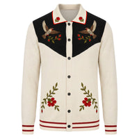 Cardigan Tricoté pour Homme Abricot Style Western Années 70 avec Broderies