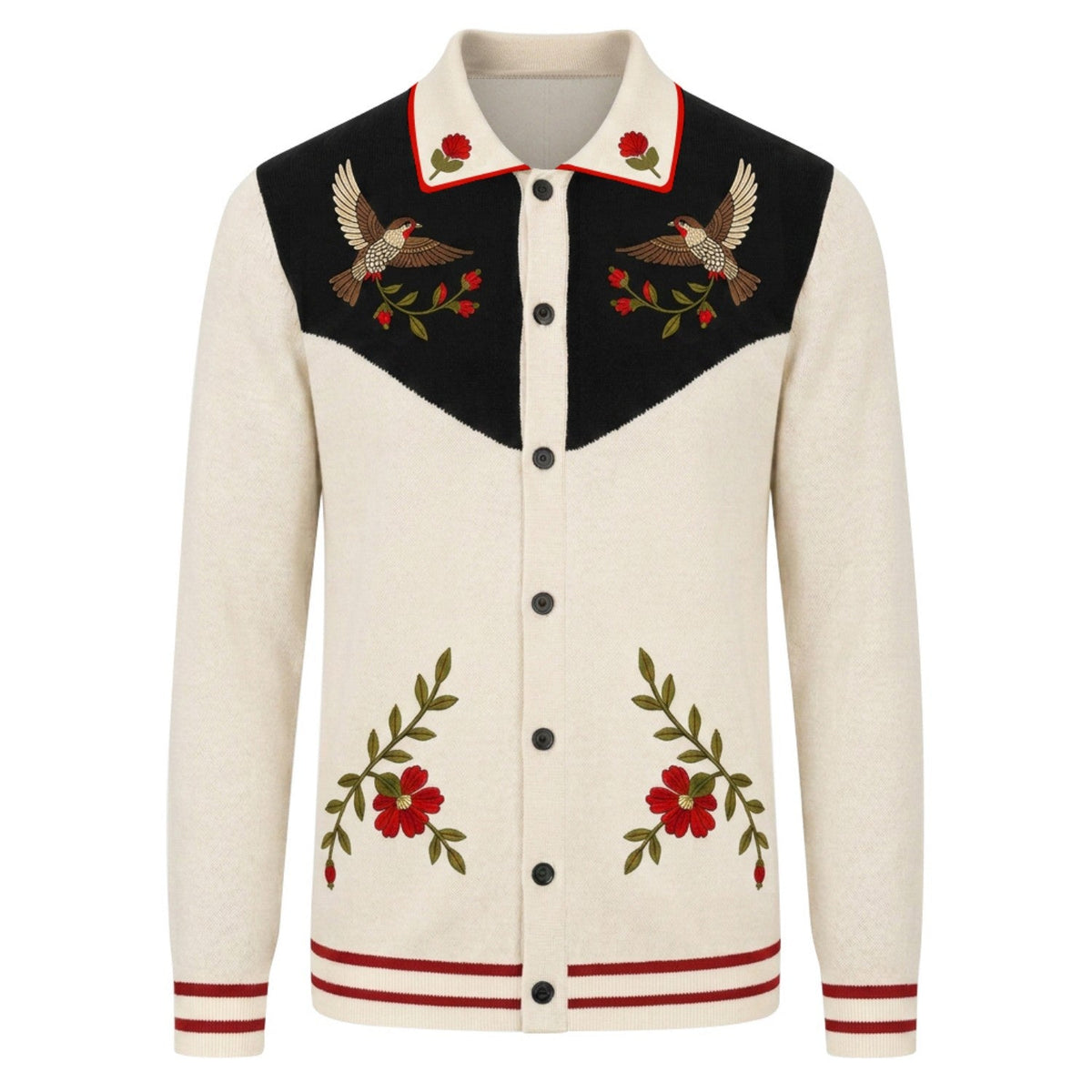 Cardigan Tricoté pour Homme Abricot Style Western Années 70 avec Broderies